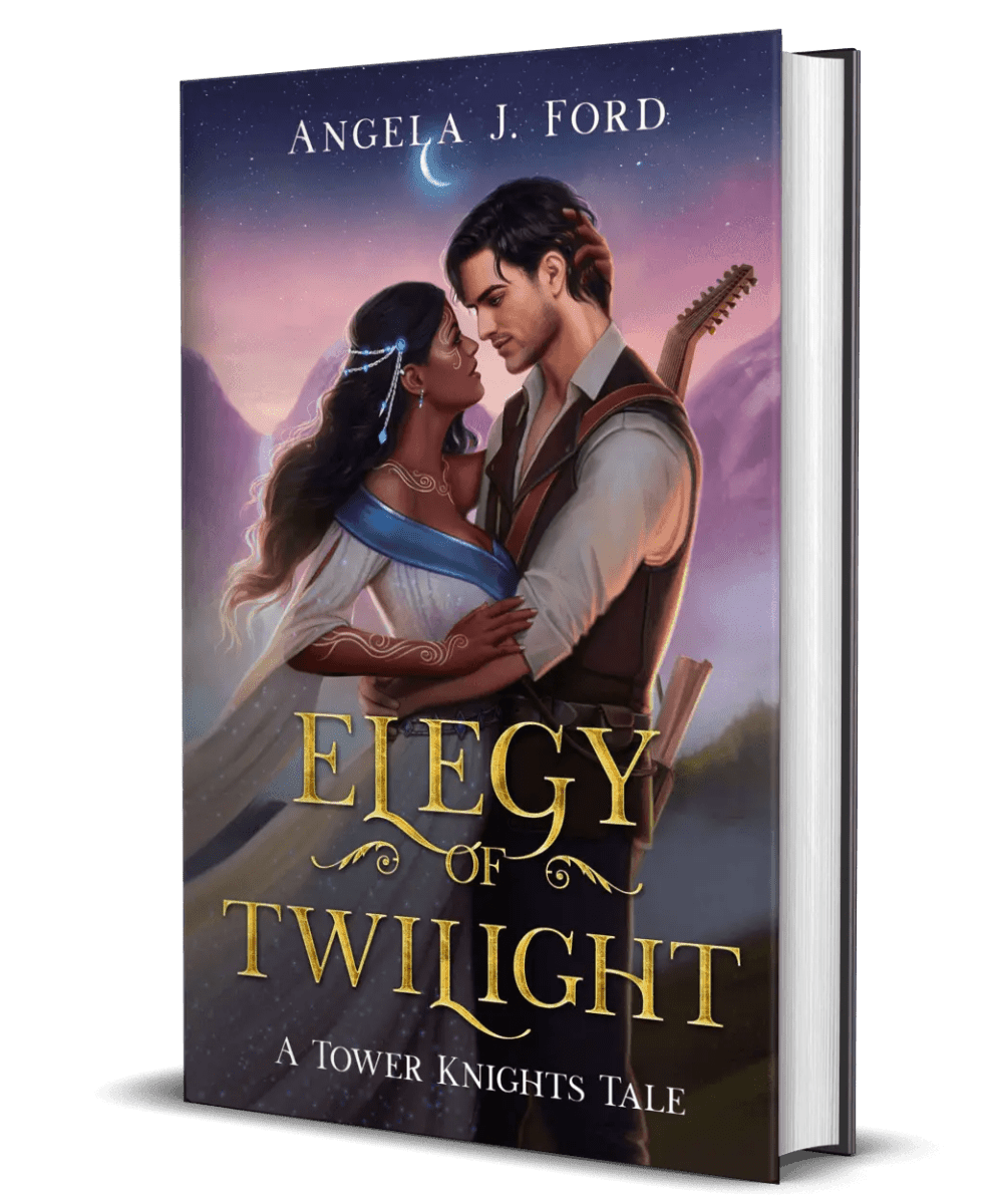 Elegy of Twilight, gothic fantasy romance book cover featuring forbidden love by Angela J. Ford